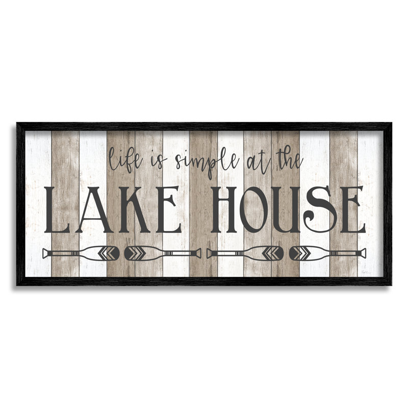 Life's Simple At Lake House, H 10 po x l 24 po x P 1,5 po, Giclée encadrée noir minuit