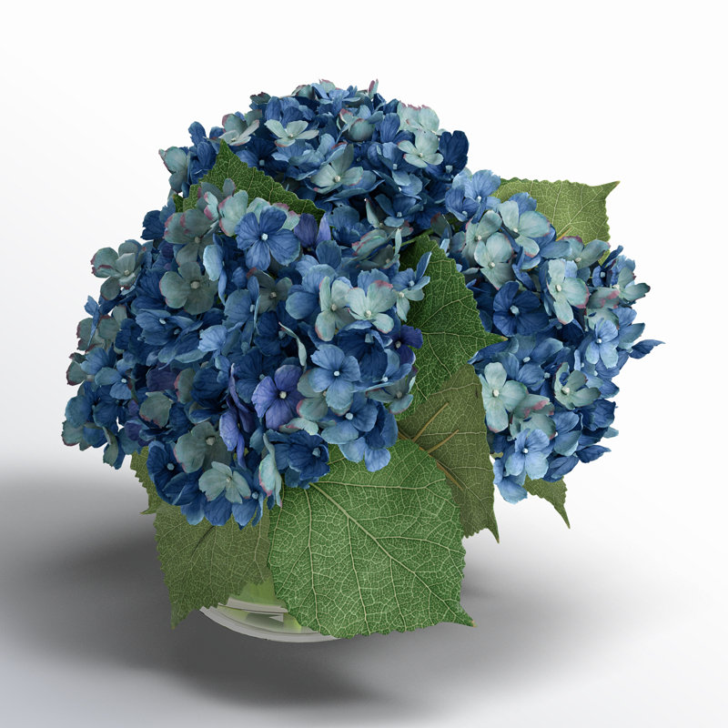Hydrangea Bouquet In Bubble Glass Vase, Dark Blue