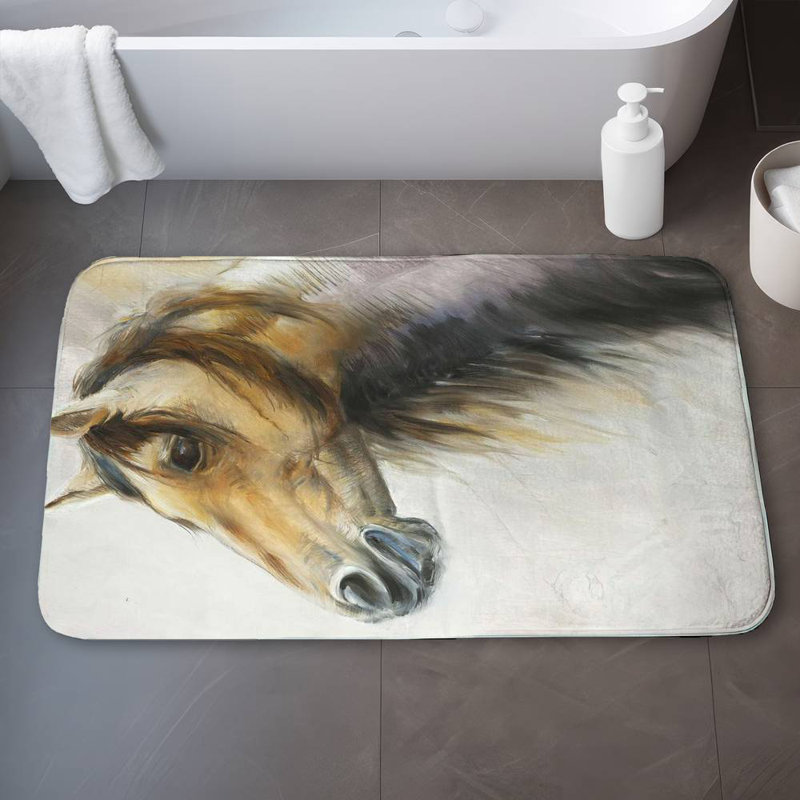 Wild horse Bath Mat with Non-Slip Backing - Quick Dry Memory Foam Bathroom Rug - Absorbent - Modern Plush Spa-Style - Machine Washable