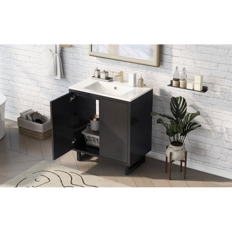 Ensemble de meuble-lavabo de 30 po en bois massif avec lavabo, armoire combinée et rangement | Idée cadeau