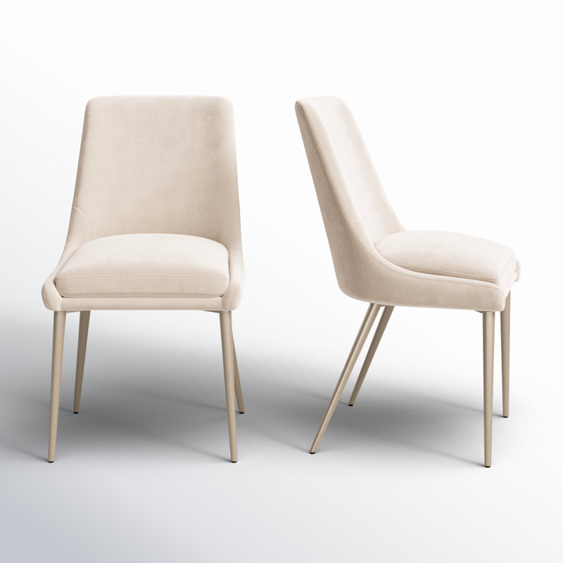 Linen Blend Metal Side Chair Dining Chair, Cream, Champagne
