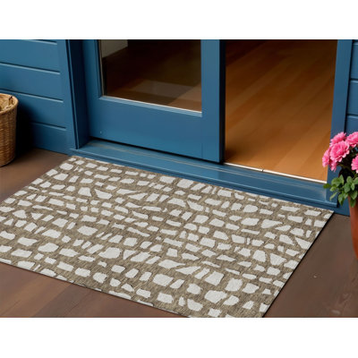 Tapis intérieur lavable abstrait 3 pi x 5 pi brun et ivoire