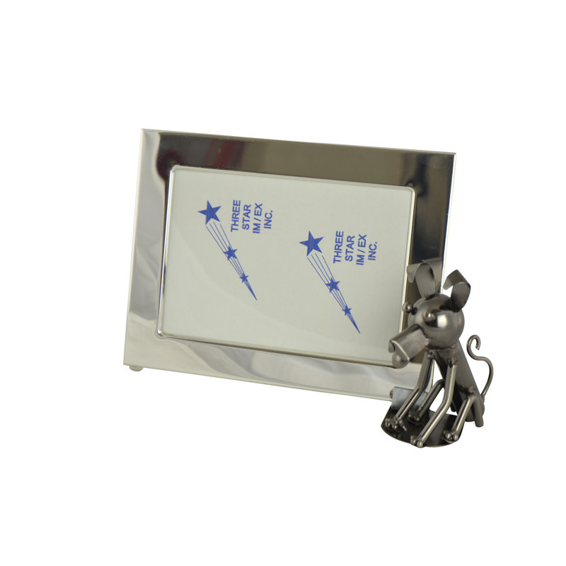 Silver Metal 5x7 Picture Frame with Dog Figurine