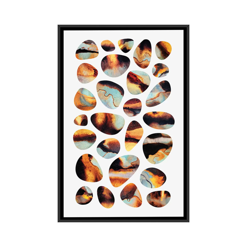 « flamboyanty pebbles », impression sur toile, H 26 po x l 18 po x P 1,5 po, Toile avec cadre noir, Pas de tapis