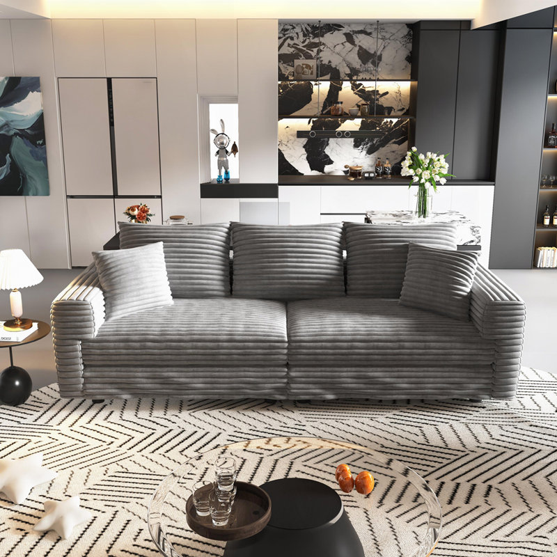 Canapé 3 places Corduroy, H 25,6 po x l 82,7 po x P 35,4 po, 3, Gris