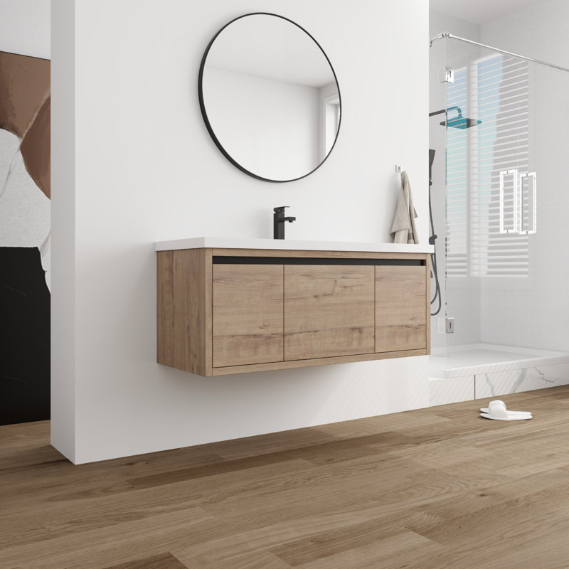 Wicham 48'' Single Bathroom Vanity with Resin Top, Oaken