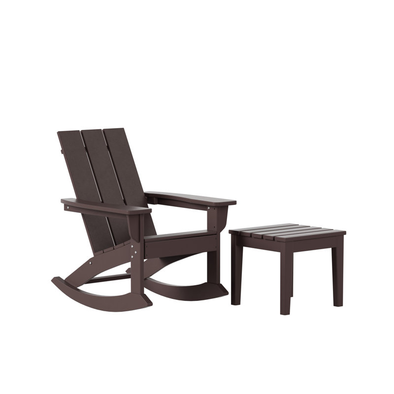 Chaise berçante et table d'extérieur en plastique PEHD Joubert, Brun foncé