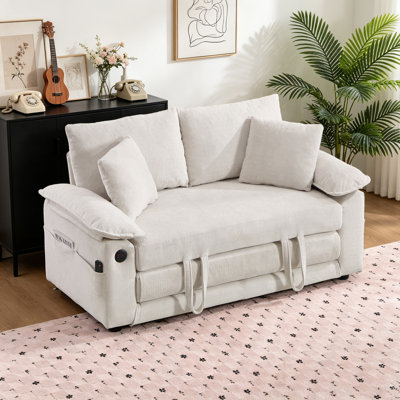 Modern Chenille Convertible Pull Out Couch Bed with Charging Ports