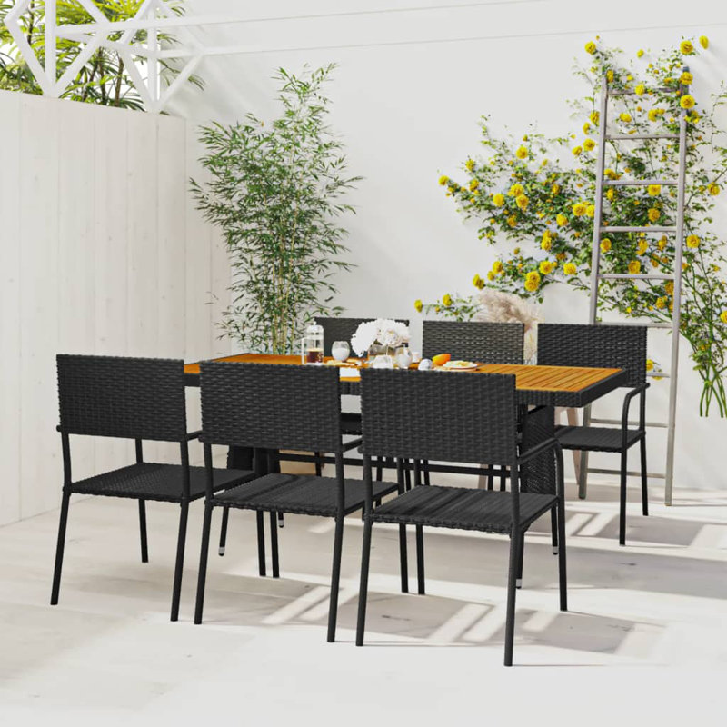 Jarrad 6 - Person Acacia Solid Wood Patio Dining Set Rectangular Table, Grey, 160cm L x 70cm W x 72cm H