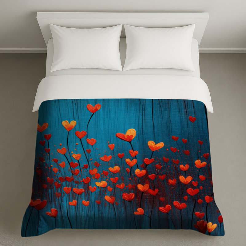 Housse de couette contemporaine Heart Flowers Bedding Floral, Très grand lit