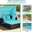 Lit de jour de patio en rotin avec auvent rétractable, chaise longue en osier Patiojoy avec 2 panneaux latéraux pliables, coussins de siège et de dossier épais, pour le jardin, la cour arrière, le porche (turquoise)-698058479