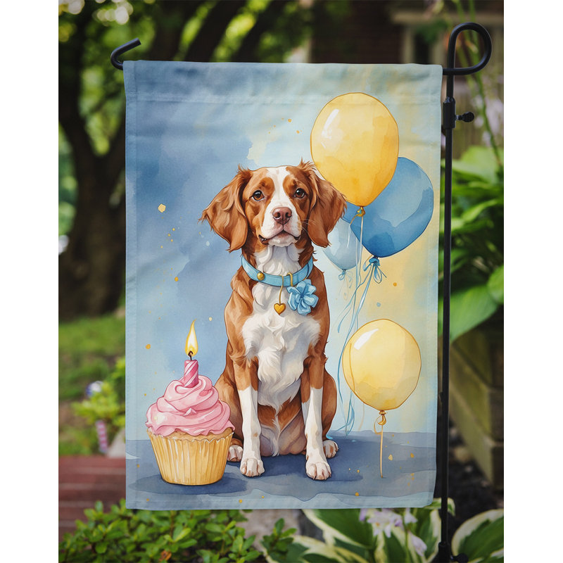 Drapeau de jardin «Happy Birthday», Épagneul Brittany