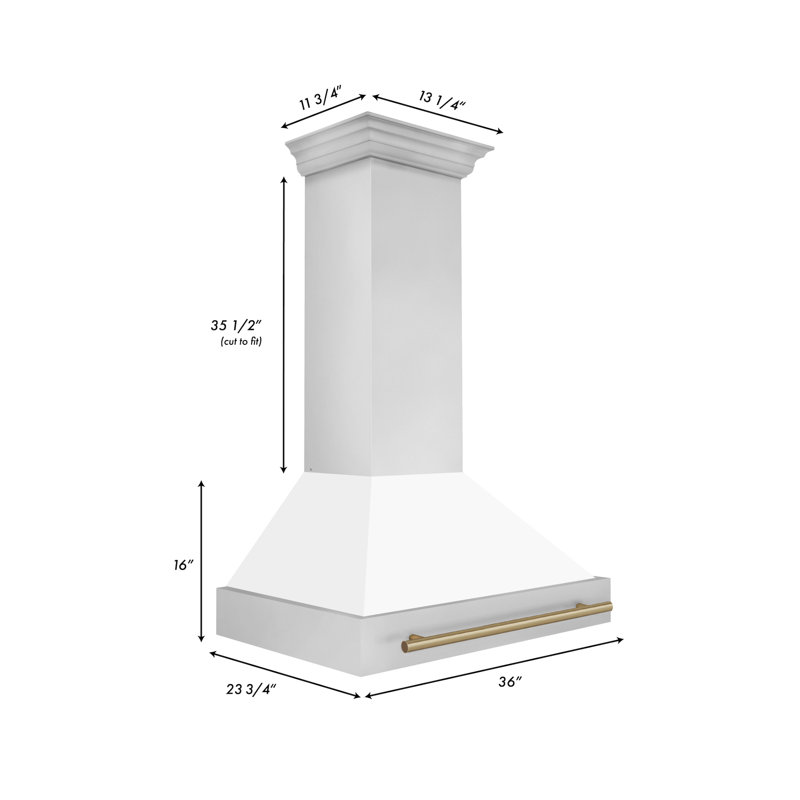 36" 700 CFM Ducted Wall Mount Range Hood, White Matte/Champagne Bronze