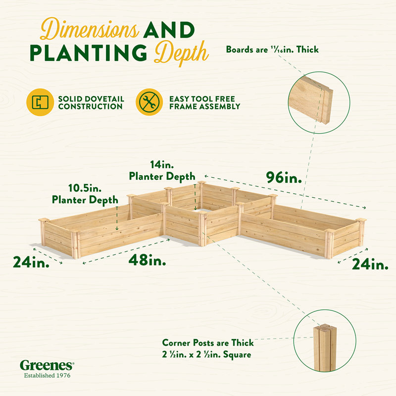 Outdoor Raised Garden Bed, 14" H x 48" W x 144" D