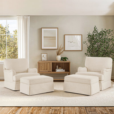 32.7'' Skirted Swivel Accent Barrel Chair With Storage Ottoman  (Set of 2)