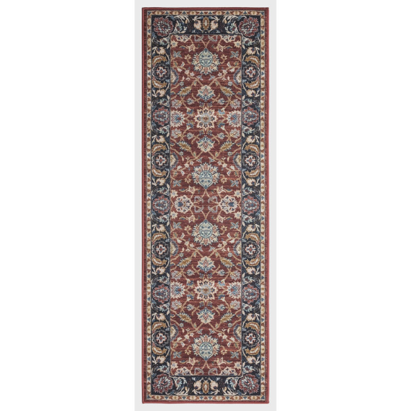 Lyanne Washable Non-Slip Red Area Rug, Runner 2'2" x 7'