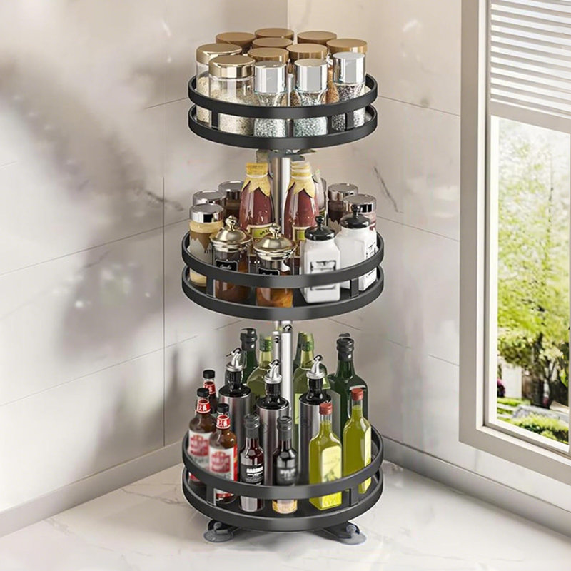 Support à épices polyvalent rotatif en métal avec rotation à 360 ° et hauteur réglable, parfait pour la cuisine, la salle de bain et l'organisation de comptoir (3 niveaux)