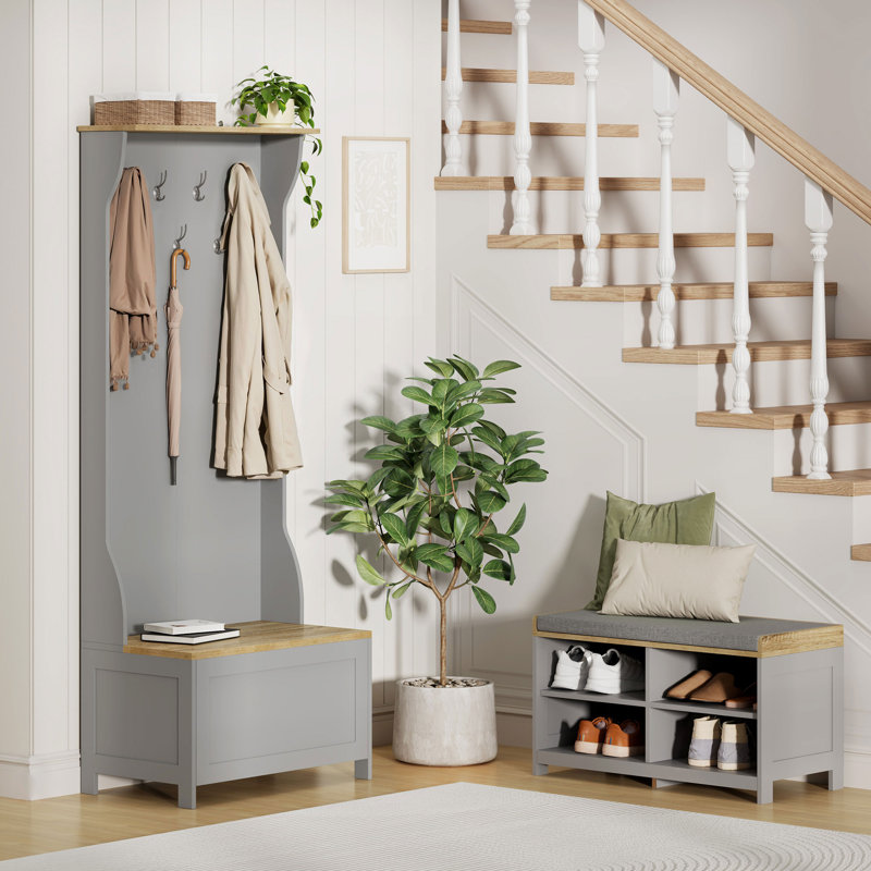 Upholstered Storage Bench, Grey