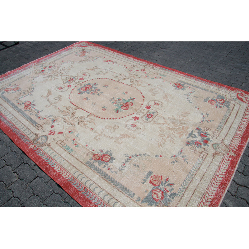 Tapis Oushak rétro vintage fait à la main avec un motif floral pour le style bohémien