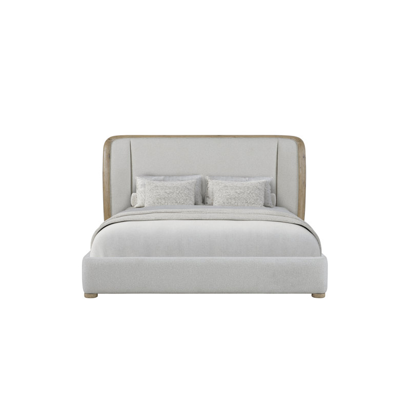 Zina Upholstered Panel Bed in Revive Performance Fabric with English Knotty Oak–Inspired Frame (King), King