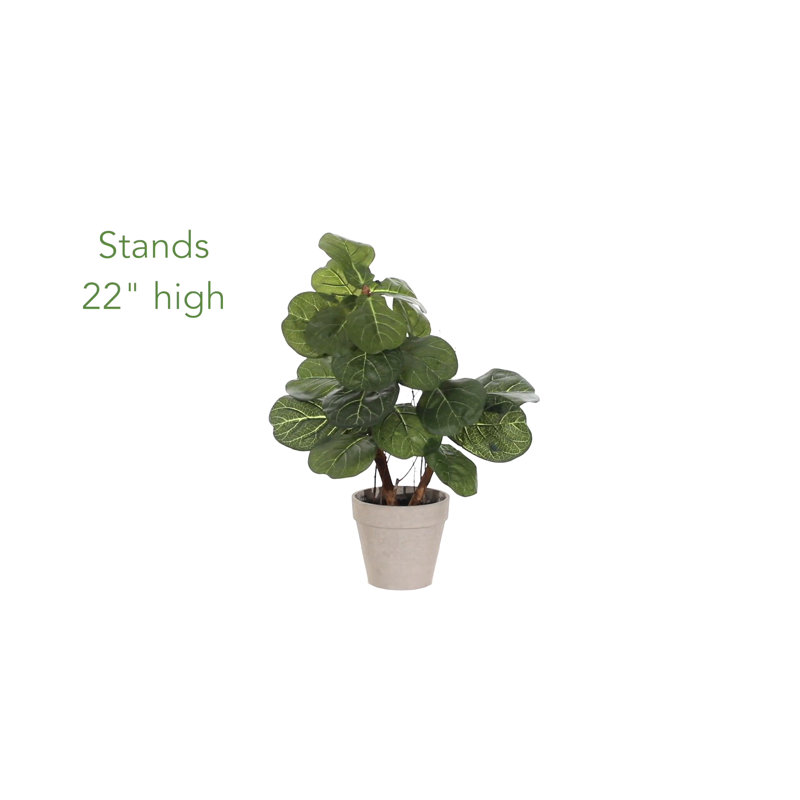 22-Inch Green Plastic Fiddle Leaf Artificial Plant in Pot