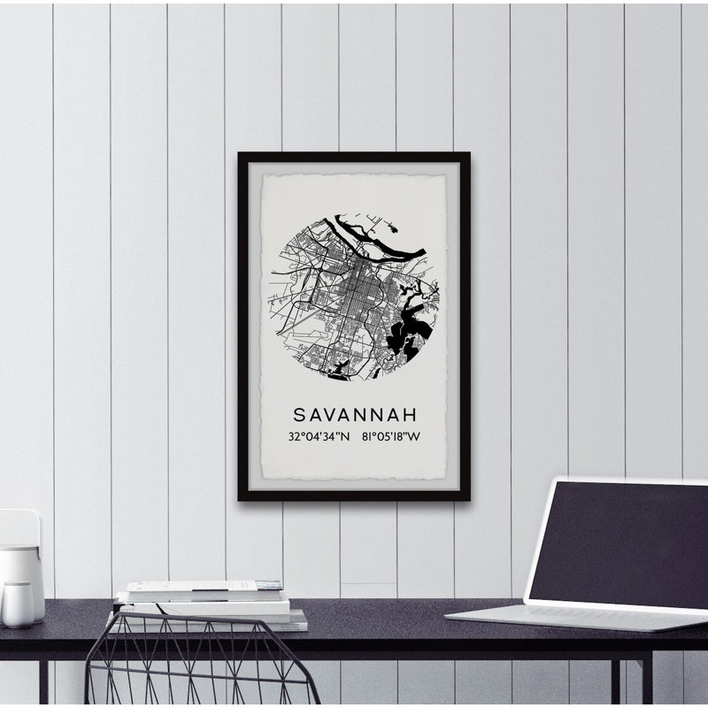 «Savannah, Georgia coordates», reproduction d'art textuel sur papier encadré, H 18 po x l 12 po x P 1,5 po