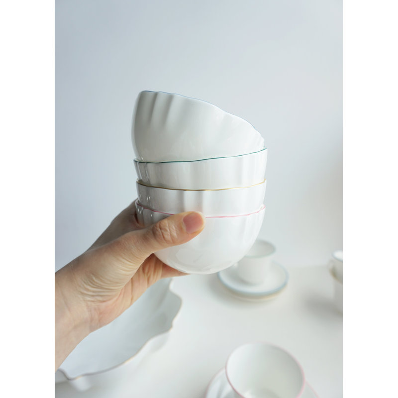 Amelie Bone China Rice Bowl, White/Green