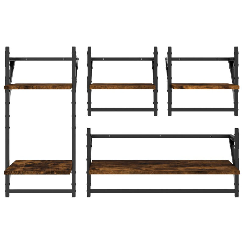 vidaXL Wall Shelf Set with Bars Storage Display Shelf Engineered Wood
