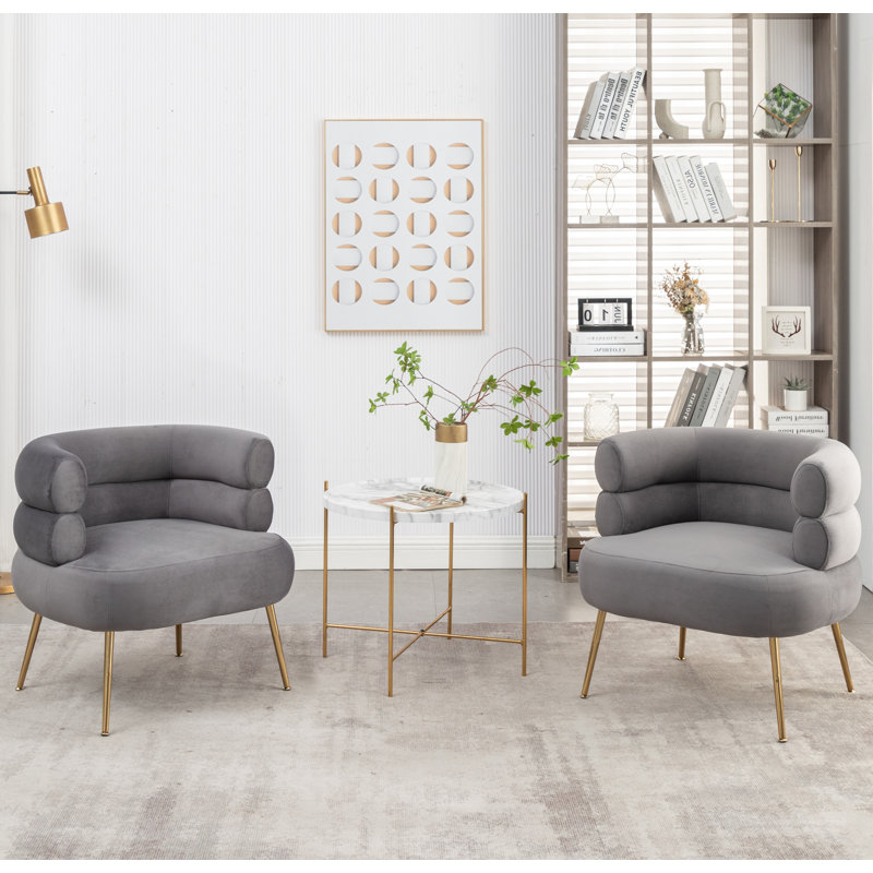 Demetrius Upholstered Barrel Chair, Gray Velvet