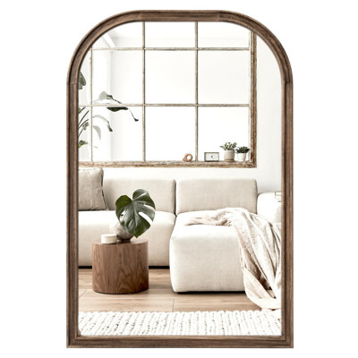 Solid Wood Bathroom Mirror Tempered Glass For Wall Mounted, Rustic Wood Frame Wall Mirror