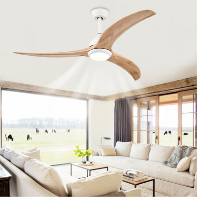 52" Solid Wood Blades Ceiling Fan, Indoor Ceiling Fan With Light with Remote Control, Noiseless Reversible Motor, 6 Speed ,3 Color , for Patio Living Room, Bedroom, Office,Indoor.