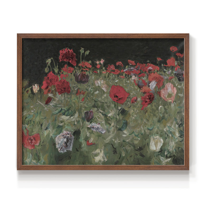 Motif floral rétro - Cxxiv - reproduction encadrée, H 11 po x l 14 po, Noyer