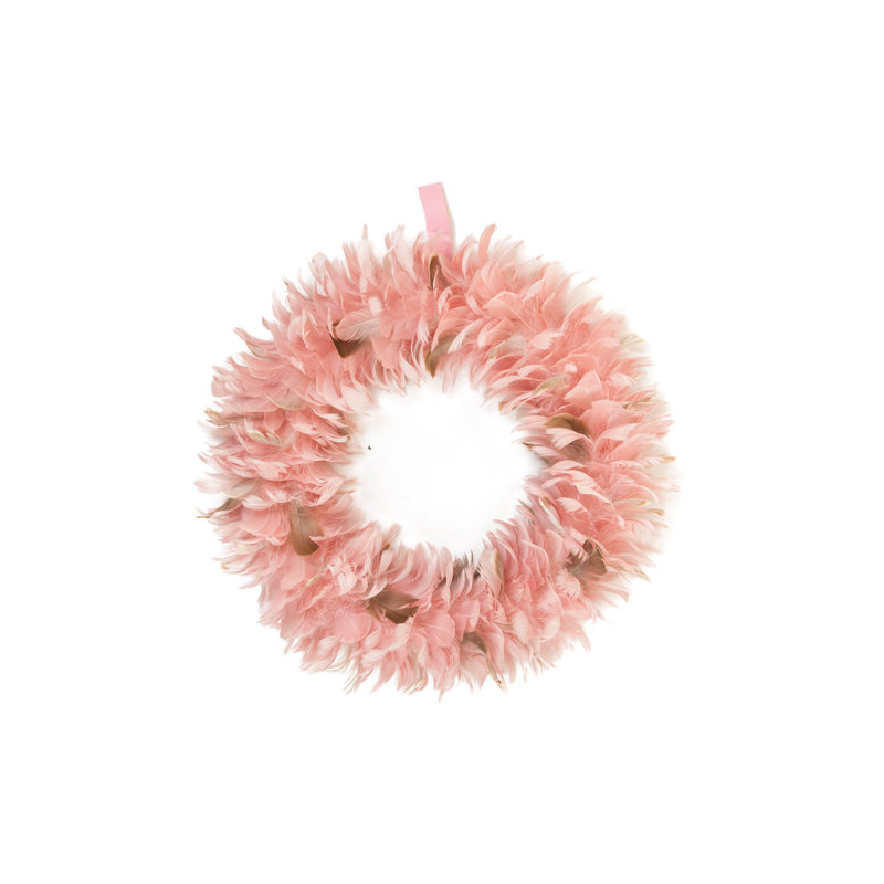 Couronne de plumes rose suspendue