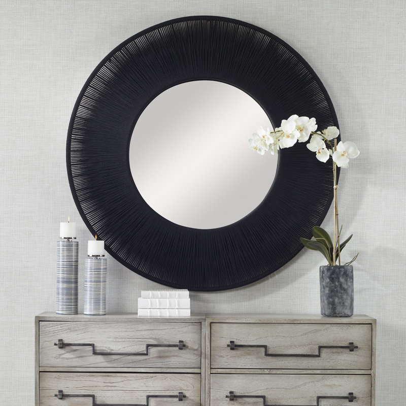 Miroir rond Carlen, 51,25 po x 51,25 po, Noir