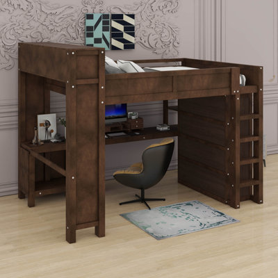 Grand lit mezzanine avec garde-robe et bureau