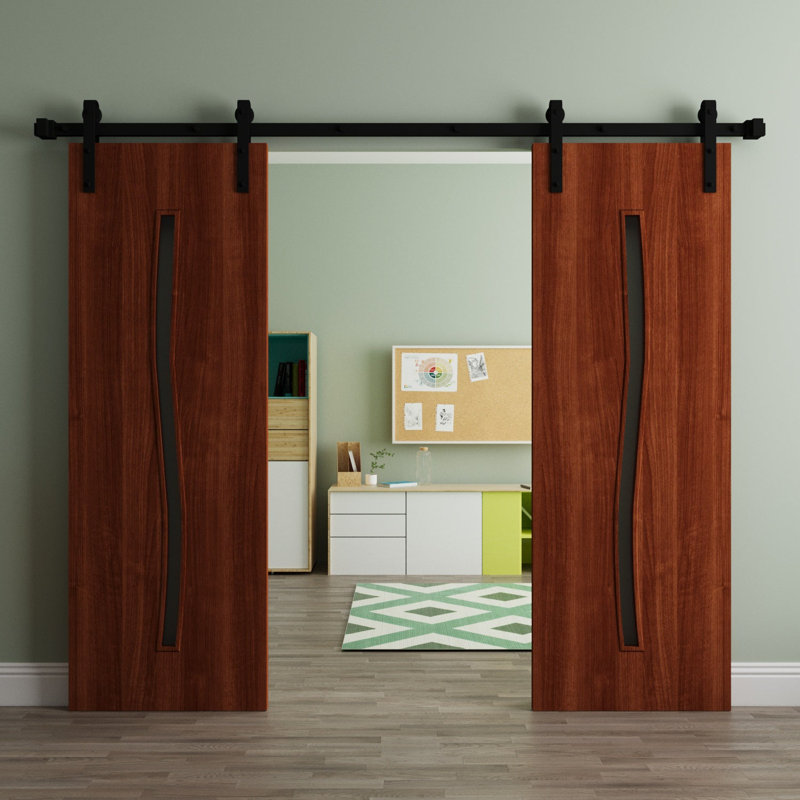 Porte de grange double moderne - ESSENTIEL 8002 - Ensemble de rail de 13 pi - Portes intérieures à panneau plein