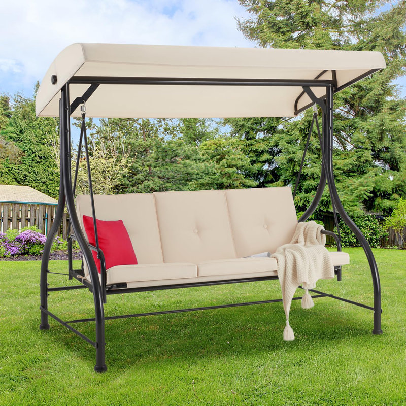 3 Person Porch Swing with Canopy, Beige