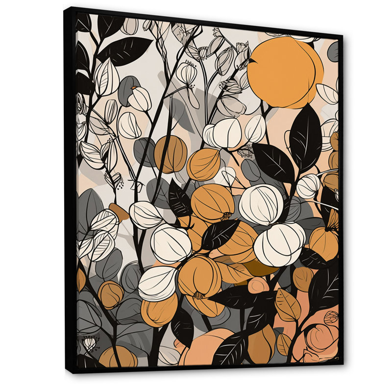Rétro terre cuite - Illustration de fleurs sauvages, H 32 po x l 16 po x P 1 po, Cadre flottant noir