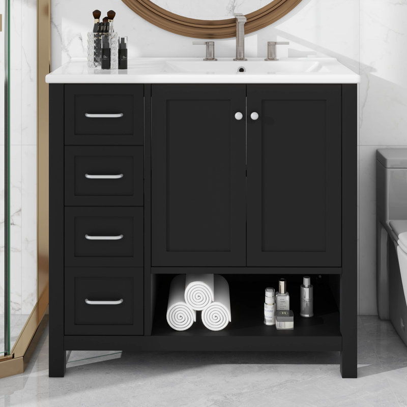 Meuble-lavabo 36 po avec deux portes et deux tiroirs, Noir