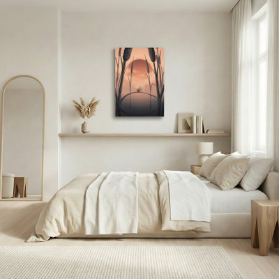 Art mural sur toile Gallery Wrap pour le salon, la chambre à coucher, le bureau ou le vestibule - Décoration murale décorative avec roseaux Sunset