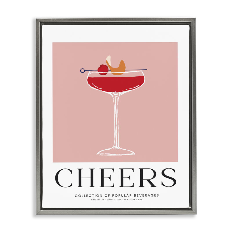 «Minimal Cheers Cocktail», art mural encadré flottant, H 31 po x l 25 po, Cadre flottant gris lustré