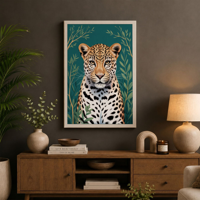Leopard Portrait Modern - Wrapped Canvas, 30x20 - 76.2 x 50.8 cm, Cream Border