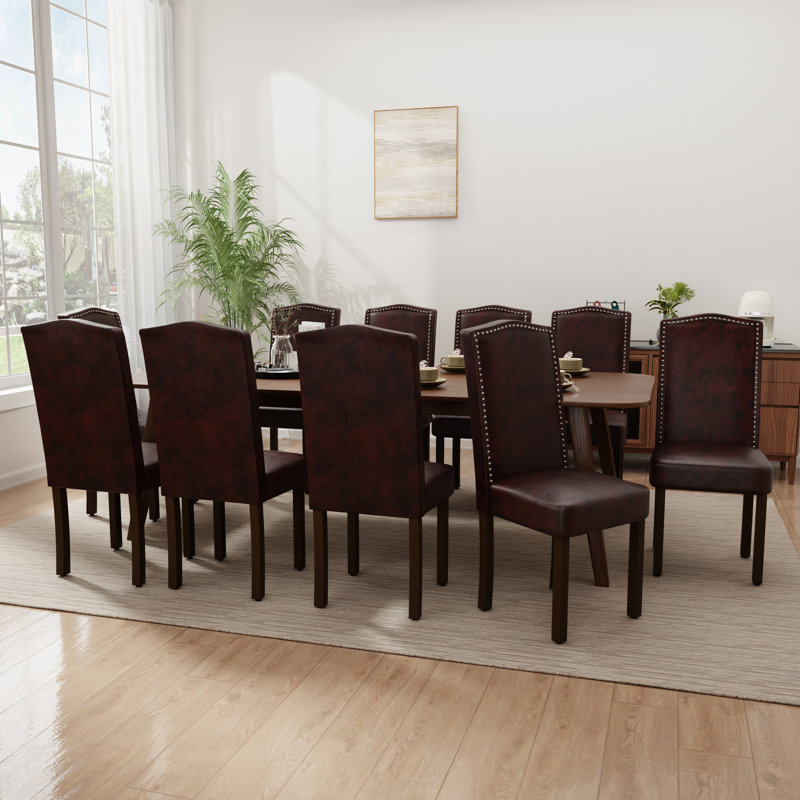  Luxe Upholstered Nailhead Dining Chairs Side Chairs (Set of 2), Dark Brown