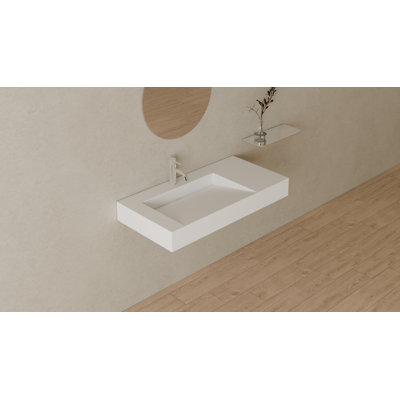 Lavabo de salle de bain mural rectangulaire en résine blanc mat 39,4 "x 19,6" Badeloft WT-04-A-M