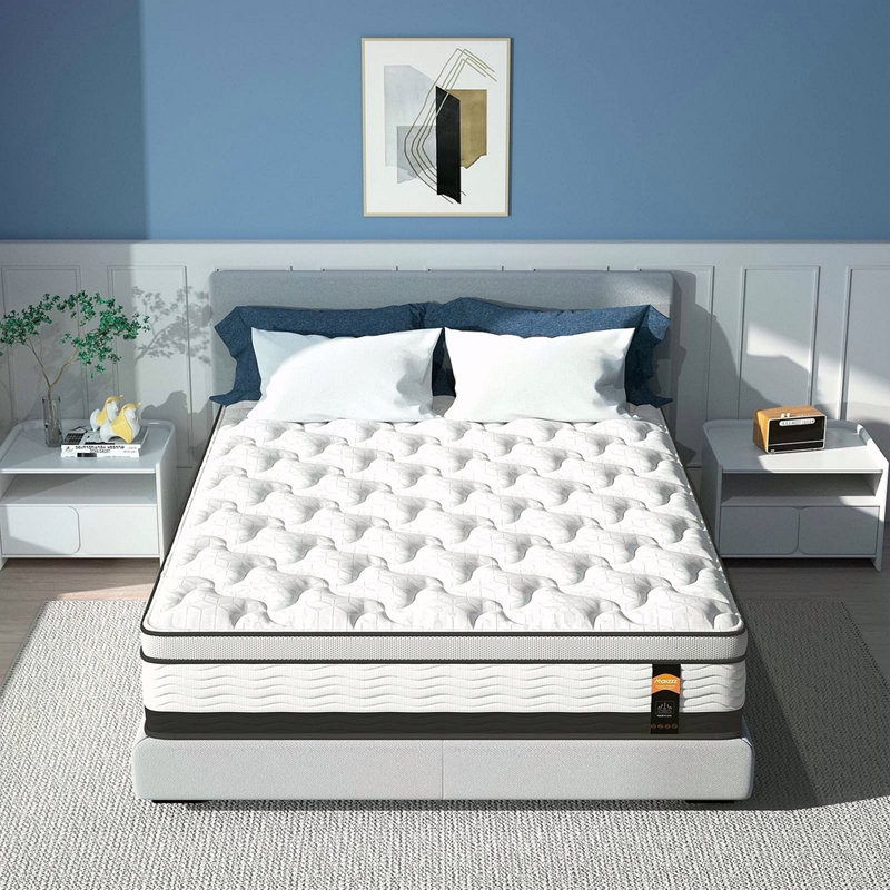 Matelas hybride dans une boîte, mousse viscoélastique imprégnée de gel rafraîchissant et matelas à ressorts ensachés, fermeté moyenne