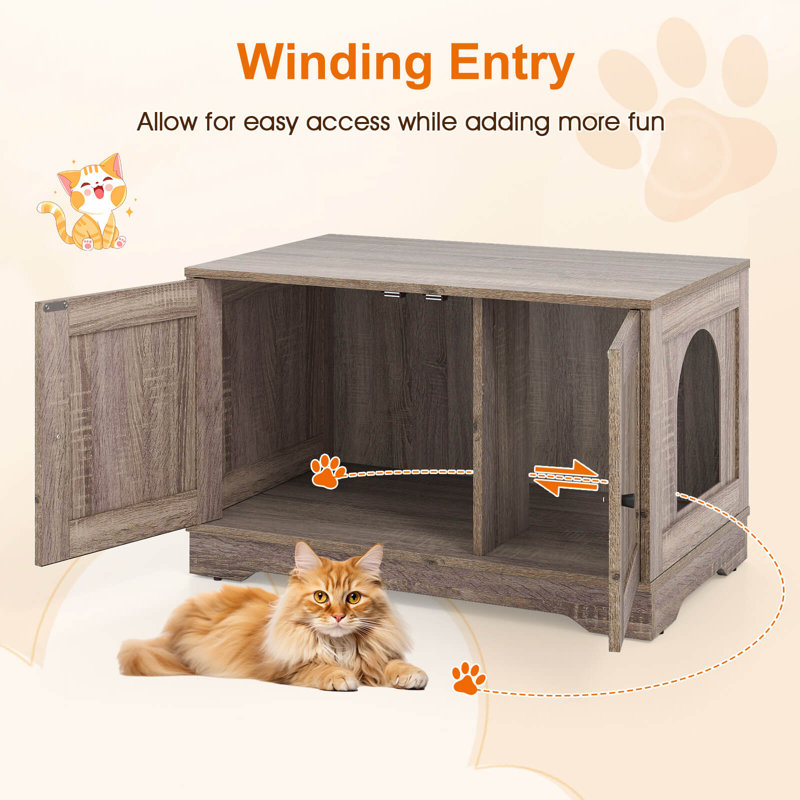 Meuble de rangement pour litière pour chat avec portes doubles, Gris