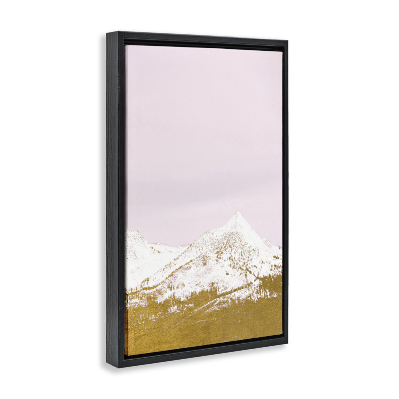 Snowy Mountain sur cadre flottant rose, design par Gemma Bardot, H 25 po x l 17 po, Cadre flottant noir de jais