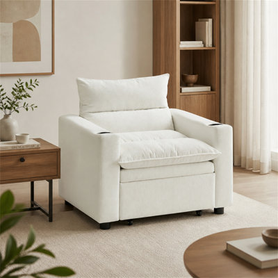 Lit convertible polyvalent en velours avec dossier réglable et porte-gobelet pour espaces de vie compacts