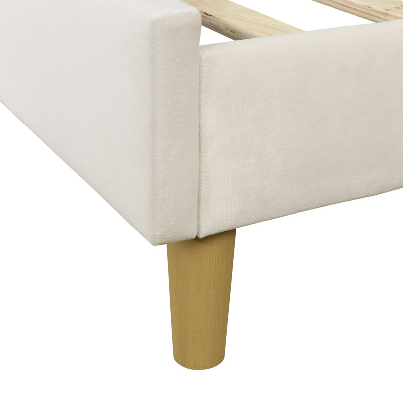 Lit plateforme tapissier avec tête de lit à oreilles Eriksay, Simple, Velours crème