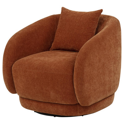 Arnaud Chenille Swivel Accent Chair with Loose Back Pillow, Burnt Orange